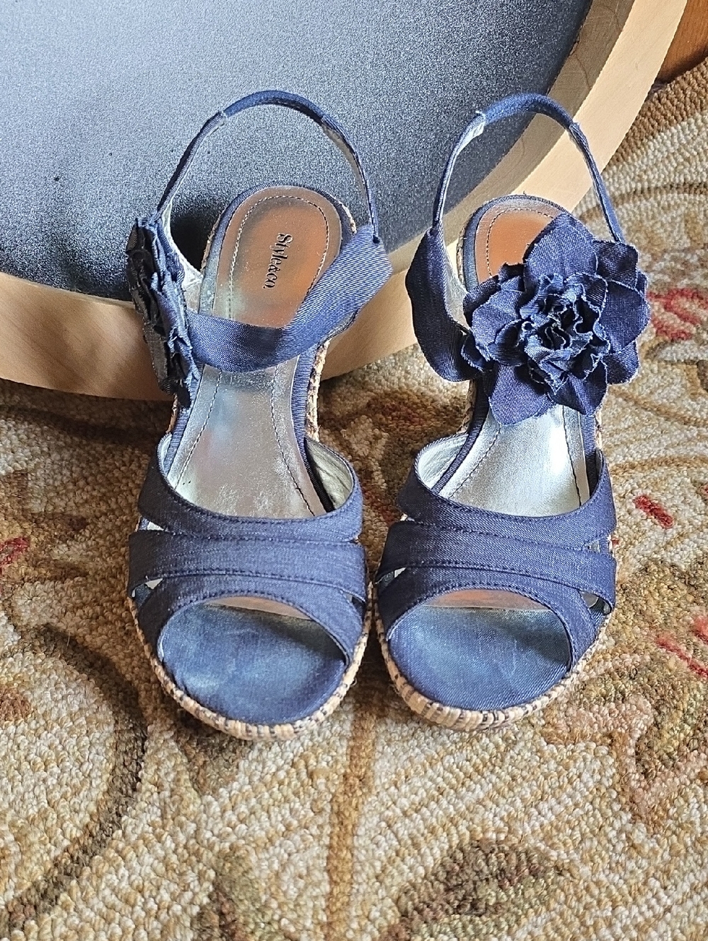 Style & Co Blue Floral Slingback Wedge Heels Size 6.5M